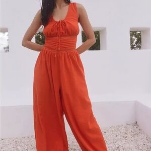 Free People Livin Lovely Audacious Rouge Jumpsuit Size XL